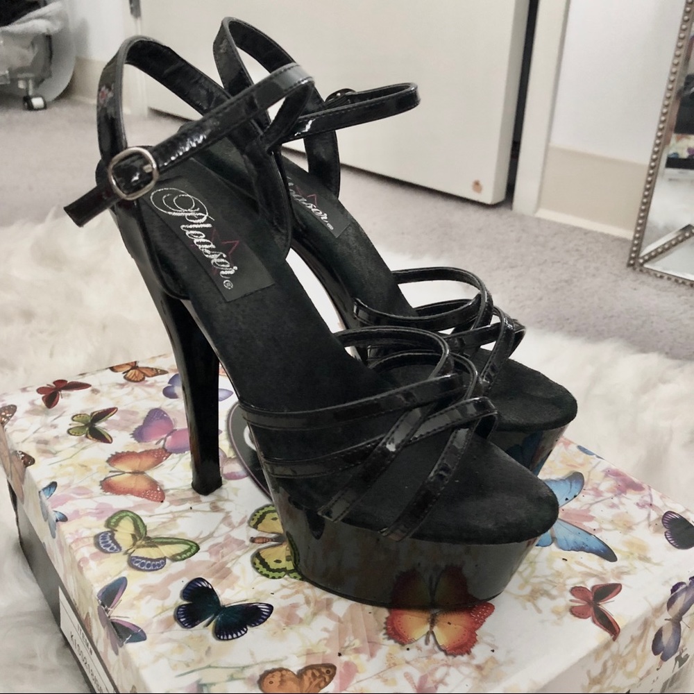 Pleaser Black Strappy Kiss Platform Heels Size 6